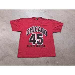 VTG Nutmeg Michael Jordan He's Back Mens XL Shirt Red USA Made